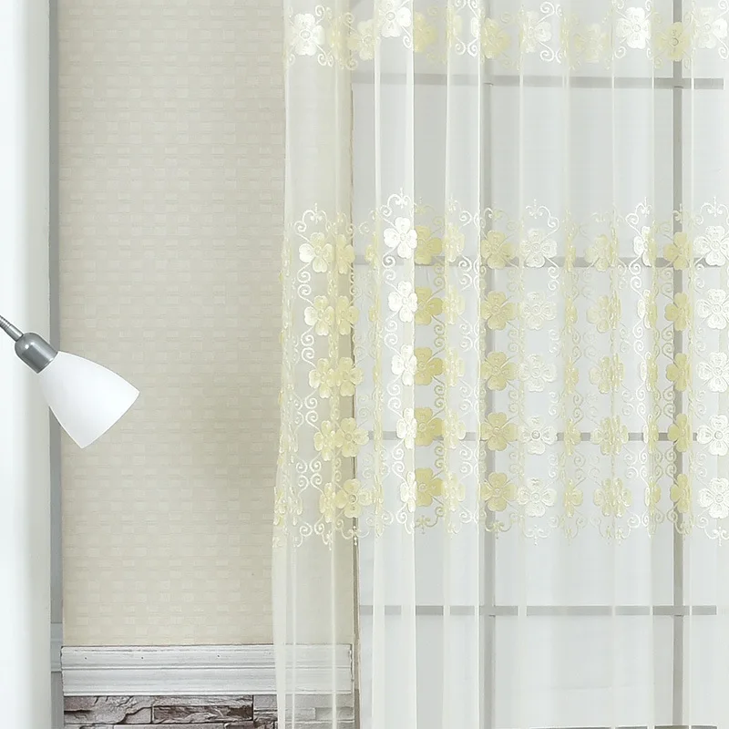 Кремовая сетчатая занавеска с вышивкой занавески для французского окна