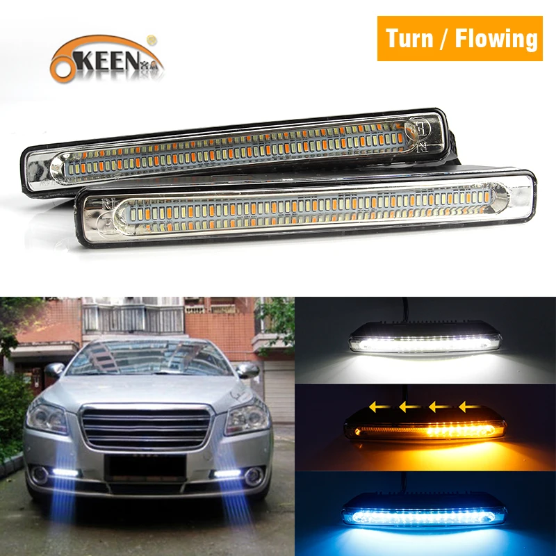 OKEEN DRL Car LED Daytime Running Lights White Sequential Flowing Yellow Turn Signal Light Blue Fog Lamp 12V Driving Light  - buy with discount