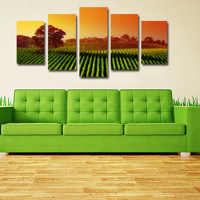 

Decorative Painting Pastoral Fields Suset And Tree Scenery Canvas Picture Living Room Removable Wall Decor 5 Pcs Unframed Poster
