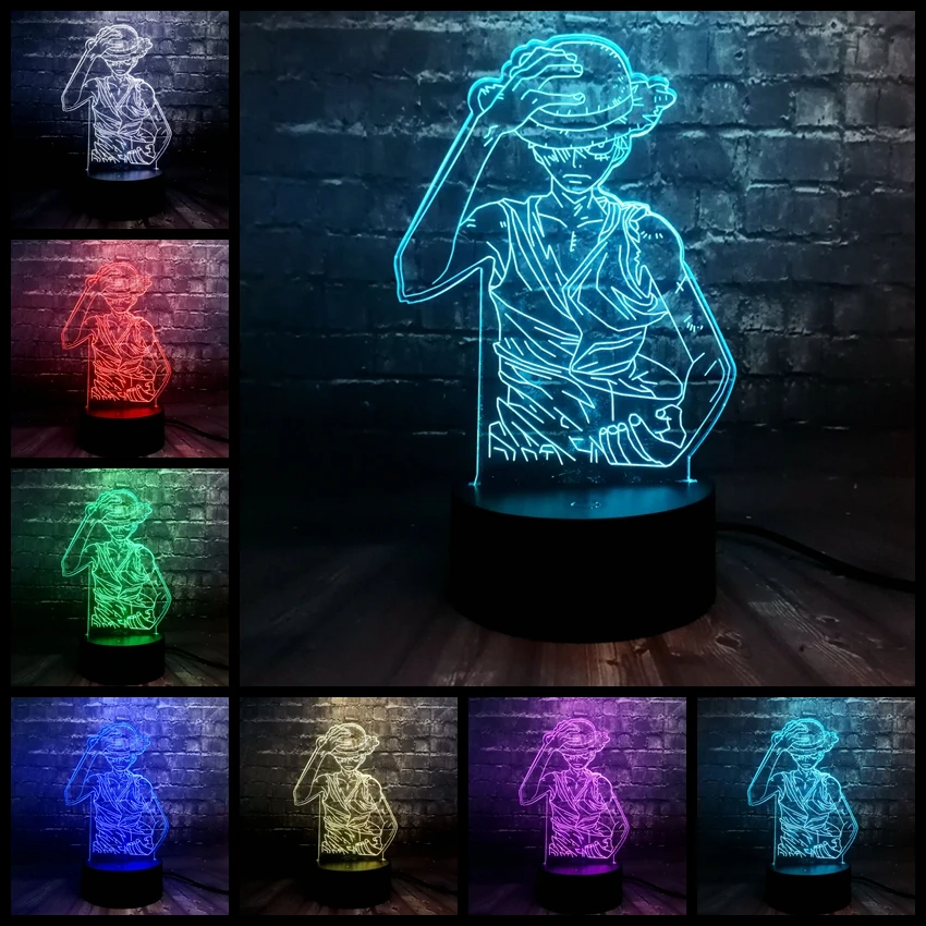 Японский аниме one piece Theme Lava Monkey D Luffy светодиодный акриловый 3D 7 цветов USB зарядка Домашний Настольный Декор ночной Светильник детский подарок