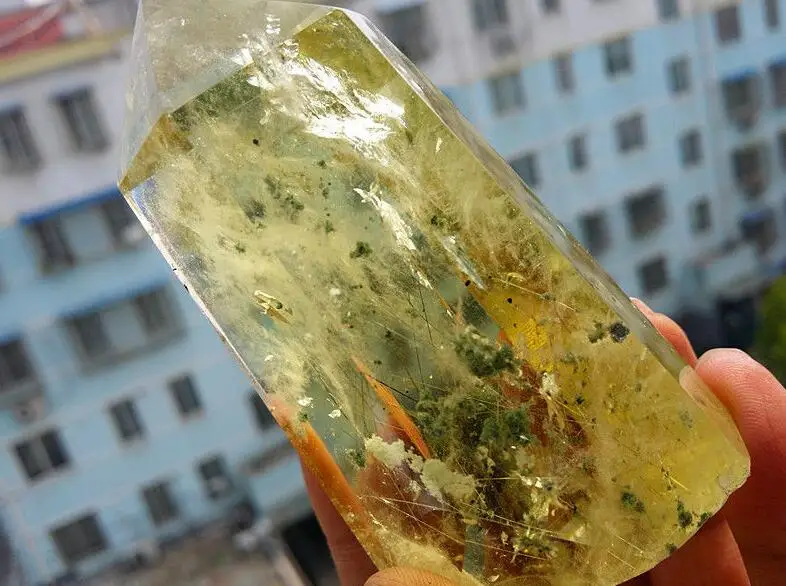 191 г натуральный цитрин кварцевый кристалл зеленый призрак + средство для