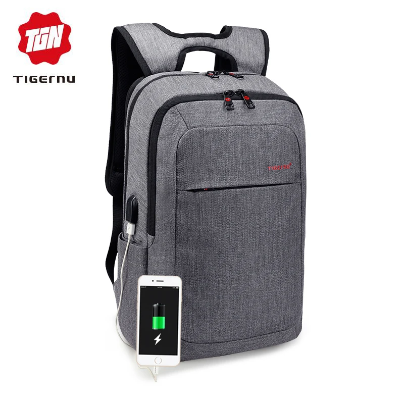 2018 Tigernu мужская Рюкзак Сумка Внешний USB Зарядка Бренд 14.1 Дюймов Ноутбук Женщины