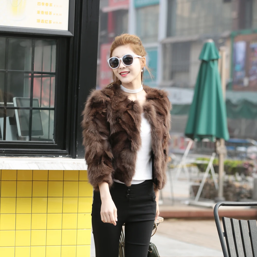 Новые женские реальные 100% натуральный Лисий мех из мягкого меха лисы Куртка