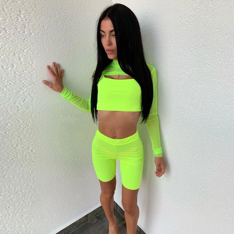 Женский комплект из 3 предметов для фитнеса сексуальные сетчатые шорты