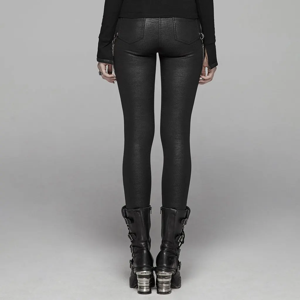 Женские леггинсы из искусственной кожи в стиле панк с металлическими цепочками