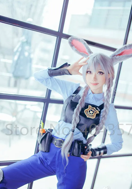Zootopia косплей джуди Hopps кролик банни олицетворением серебристый белый кос парики