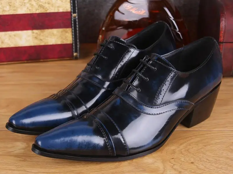 Синие/зеленые мужские остроносые Яркие Кожаные Туфли деловая модельная обувь на