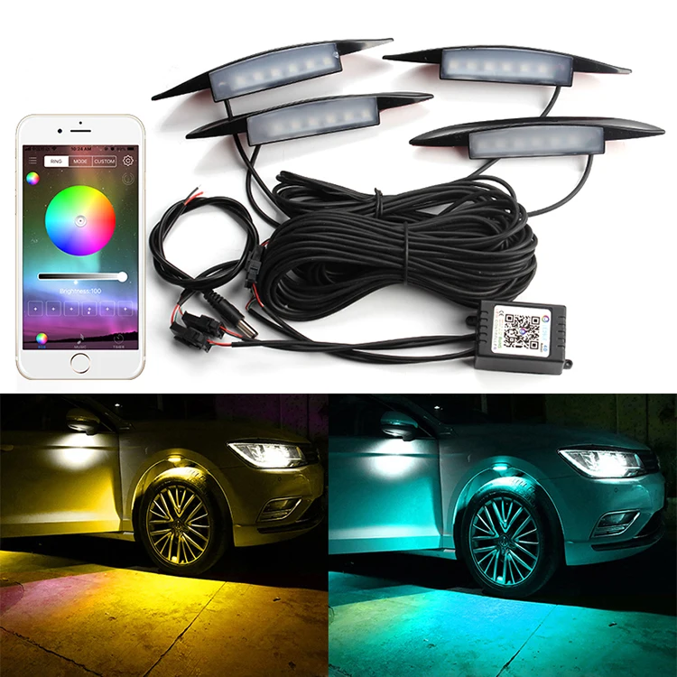OKEEN приложение управление автомобиля RGB светодиодный фонарь для бровей неоновые огни крыло Под боковой лампой 3 режима вспышка стробоскоп дыхание декоративная атмосфера