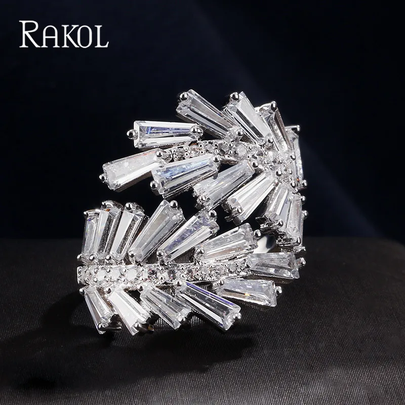RAKOL трендовые женские ювелирные изделия ручной работы из кубического циркония манжета в форме листа регулируемое свадебное Открытое кольцо для невест Bijourx RRP12253M