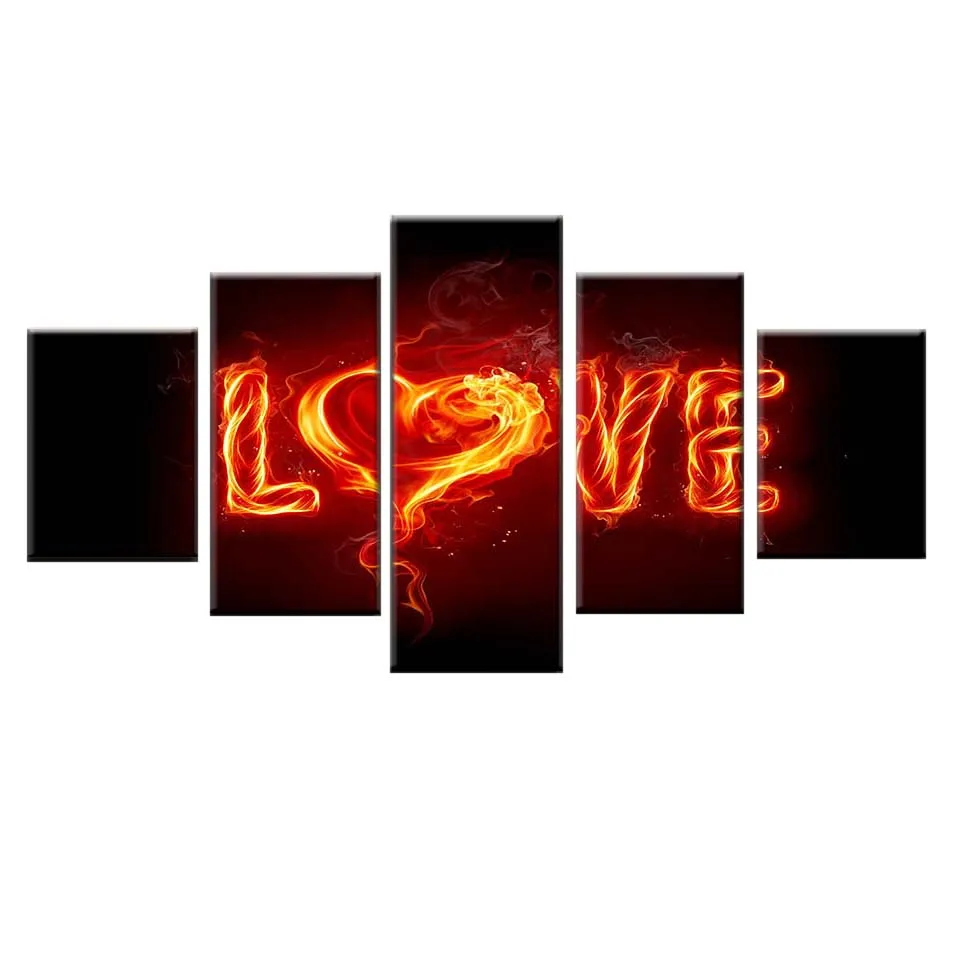 Canvas picture living room home decoration print 5 pieces flame lover love expression painting wall art abstract poster frame | Дом и сад