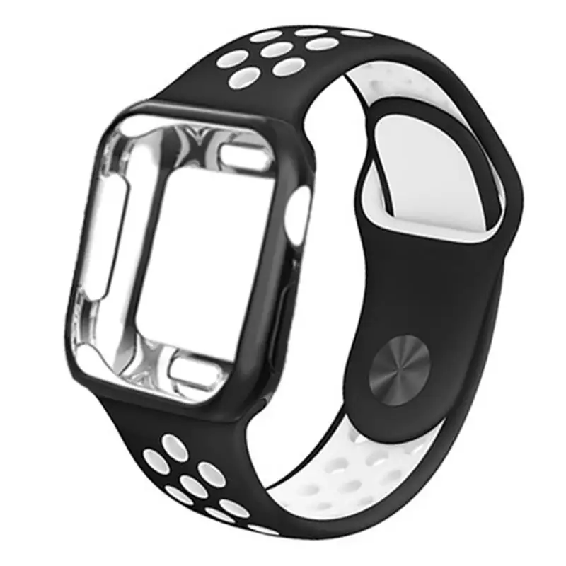 Стильный чехол + ремешок для apple watch Apple Watch band 44 мм 38 iwatch 42 40 спортивный силиконовый