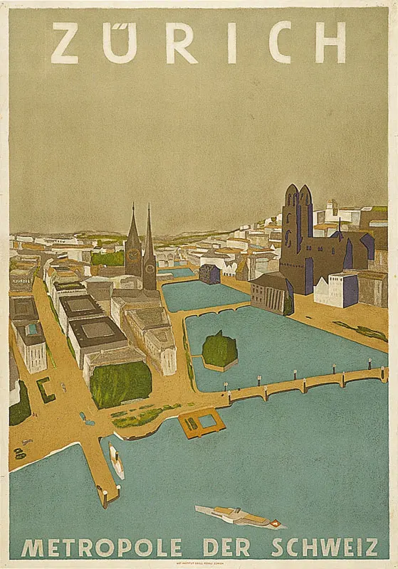 Швейцария Zurich Туризм Metropoli классические картины на холсте винтажные настенные