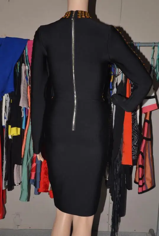 Блестящие Красота Новинка 2017 года черный Бисер с длинным рукавом Элегантная