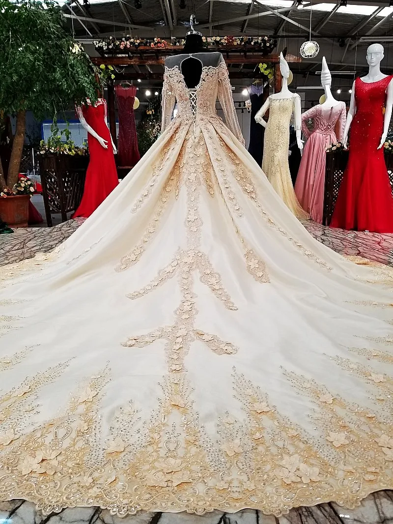 LS25468 королевское золотое кружевное вечернее платье с 3d цветами и бисером