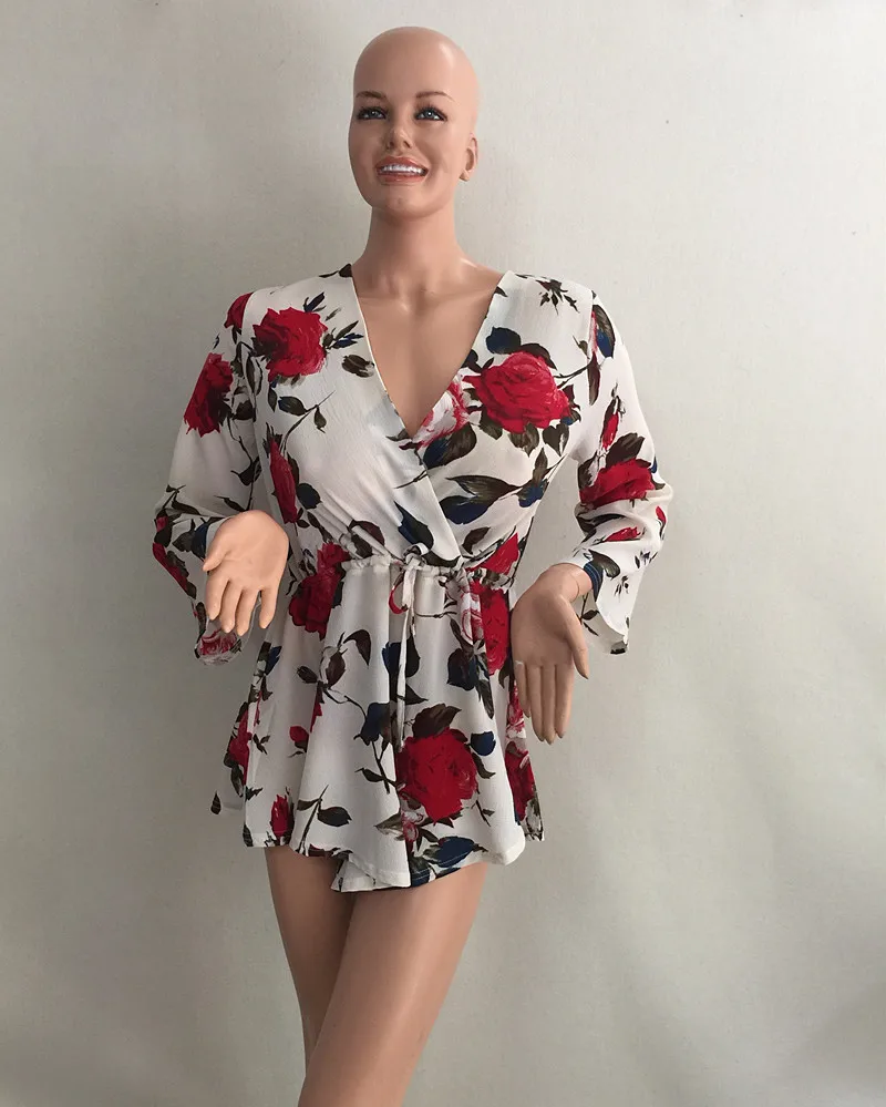 2018 hot women Print sexy V-neck jumpsuit | Женская одежда