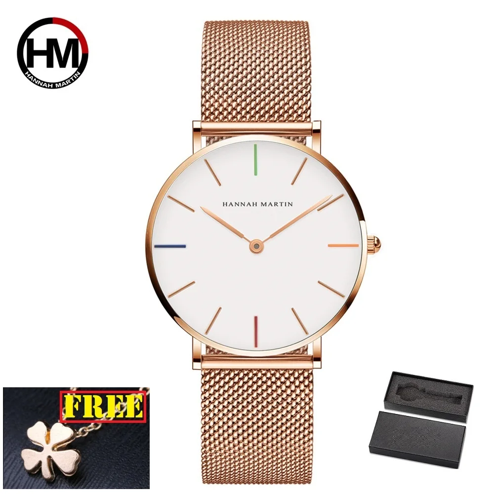 Японские кварцевые часы высокого качества 36 мм hannah Martin женские из нержавеющей