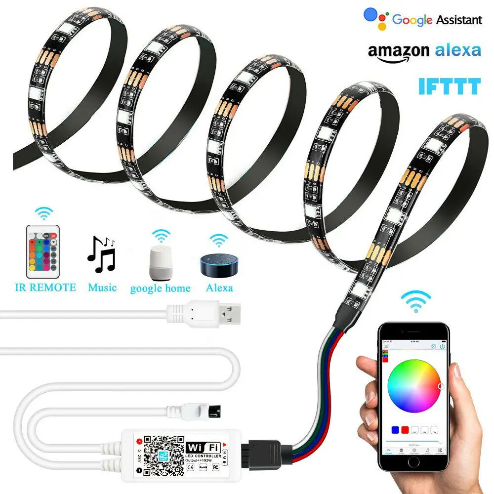 USB RGB Светодиодная лента 5050 SMD Wifi музыка Alexa 5V Ambilight Гибкая светодиодная подсветка