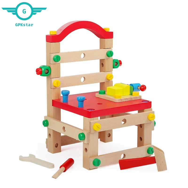 Diy деревянный разборочный винт игрушки инженер стул инструмент сборка гаек