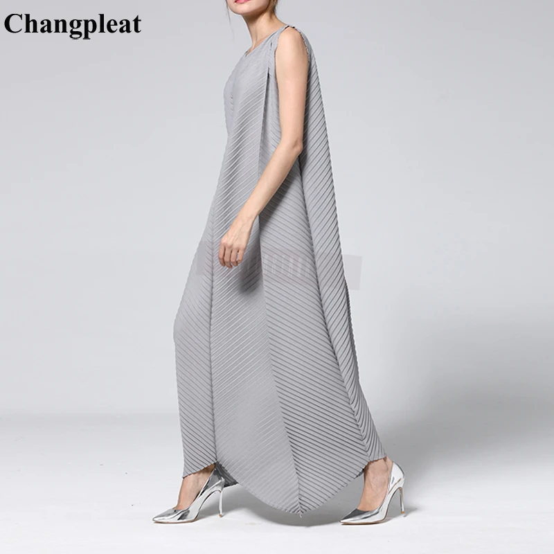 Changpleat 2019 новые летние одноцветное Для женщин длинные платья Miyak плиссированные