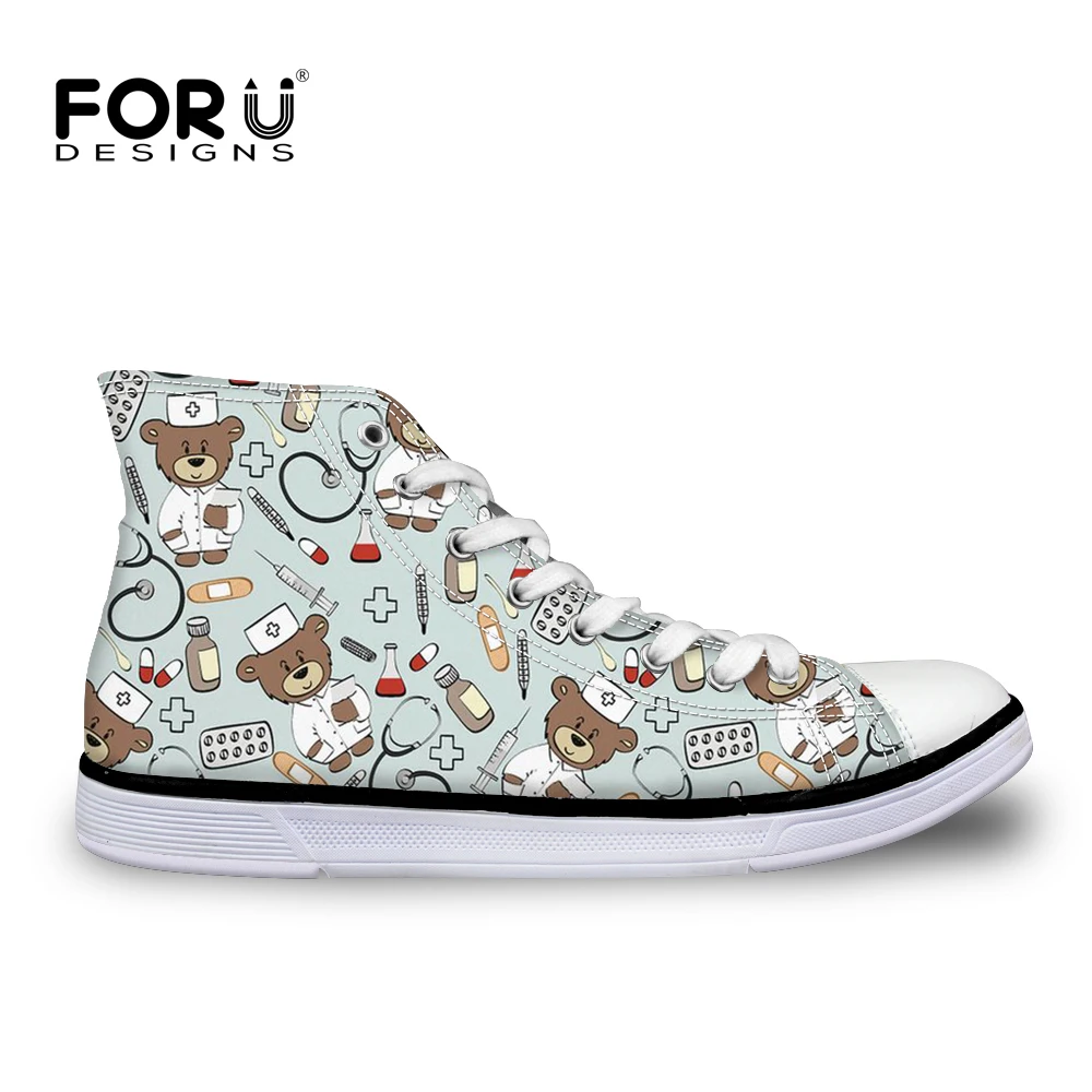 FORUDESIGNS/парусиновые кроссовки с высоким берцем и 3D рисунком медсестры детские