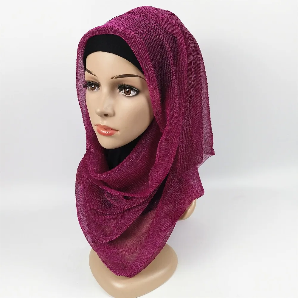 D1 glitter scarves plain shimmer elastic long headband fashion scarf hijab wraps muslim shawls