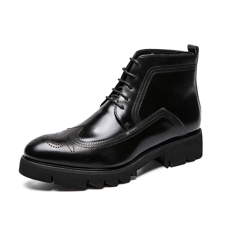 

men casual soft leather bullock shoes carved brogue oxfords shoe party nightclub dress platform ankle boots zapato hombre boot