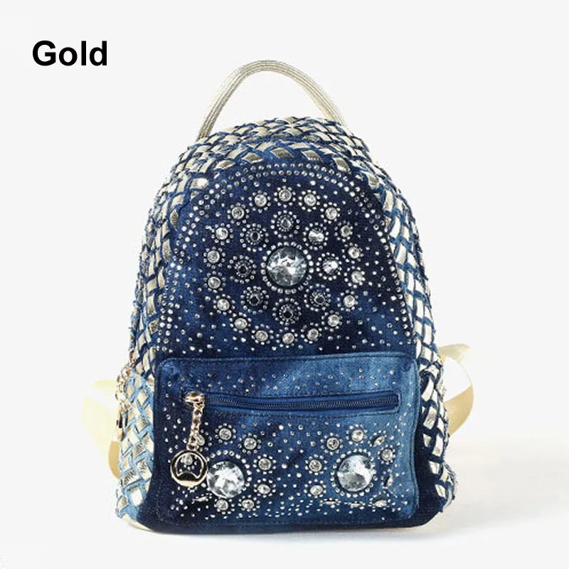 IPinee, рюкзак, женская джинсовая сумка, маленький женский рюкзак, Mochila Feminina, школьные сумки для подростков - Цвет: Золотой