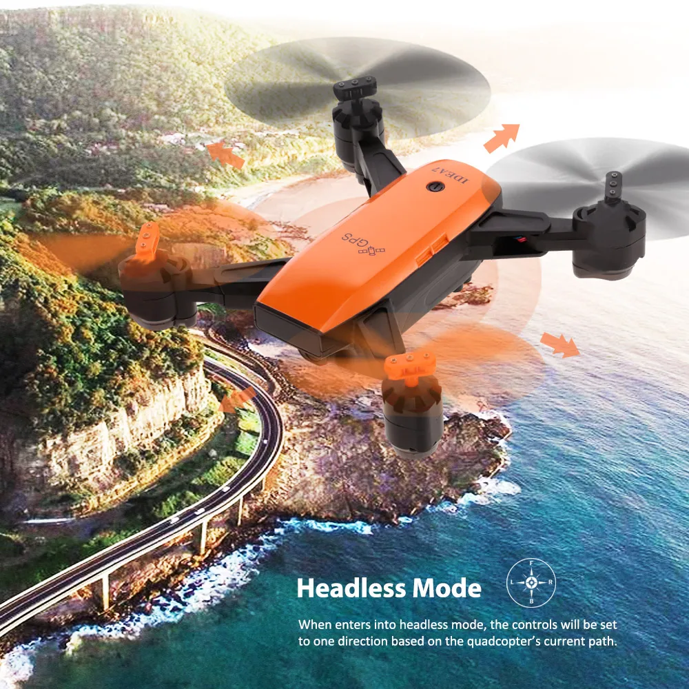 Дрон с камерой IDEA7 720P широкоугольный Wifi FPV GPS стабилизация высоты складной