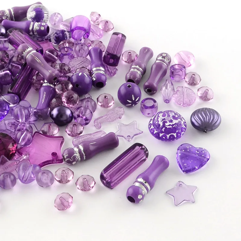 Purple 500 г акриловые бусины смешанной формы для рукоделия ювелирных изделий ожерелья браслеты ручной работы поставки смешанные цвета 5,5-28x6-20x3-11 мм - Цвет: Purple