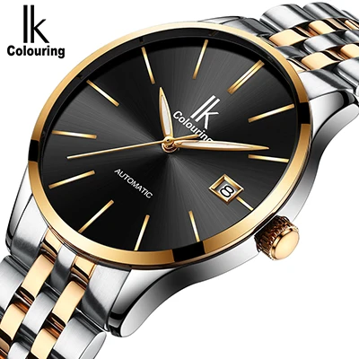 Gold Black IK coloring мужские часы лучший бренд класса люкс полностью из нержавеющей стали деловые мужские наручные часы механические Автоматические Horloges Mannen - Цвет: Gold Black