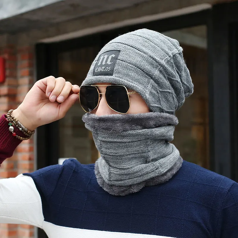 Вязаная шапка теплая зимняя шапки бини для мужчин и женщин шерстяной шарф