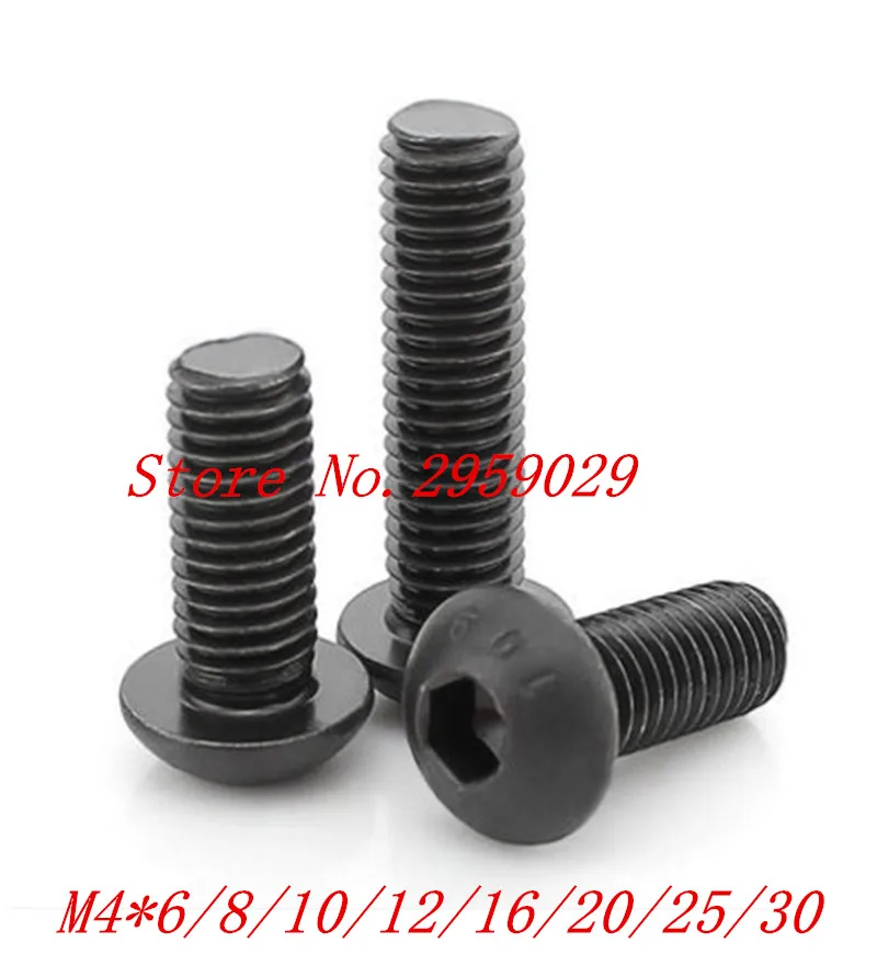 100 шт. винт с шестигранной головкой из стали черной М4*6/8/10/12/16/20/25/30/35/40/45/50 мм|head