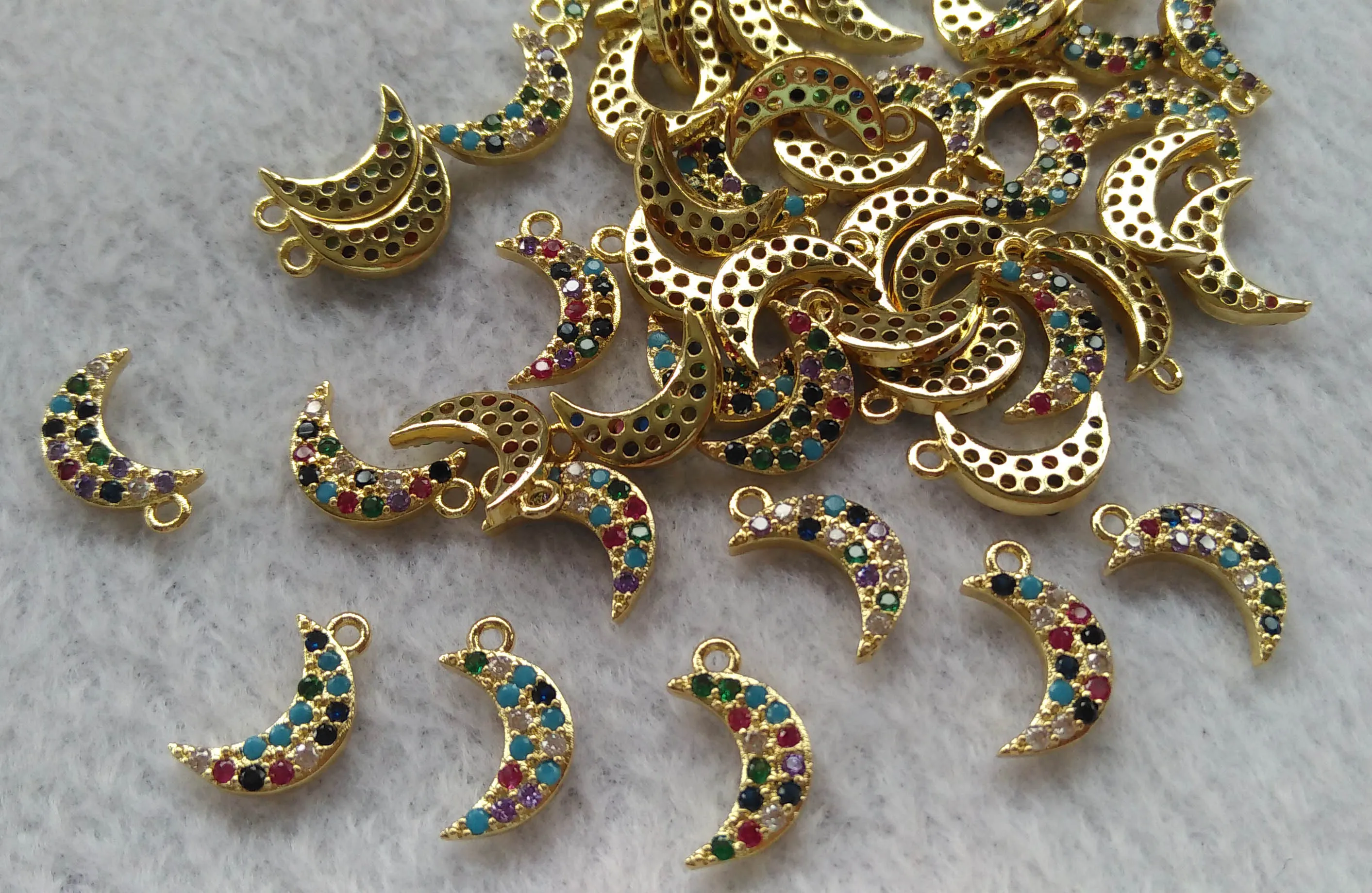 

10pcs 22mm Moon rainbow pave micro CZ Pendant-earrings-charm beads