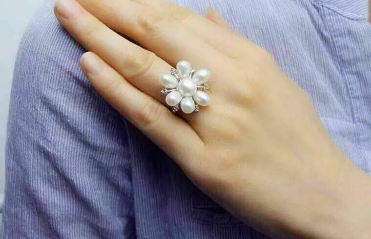 Fashion Gift 20mm Flower Rice White Natural Pearl Ring for Women Jewelry | Украшения и аксессуары