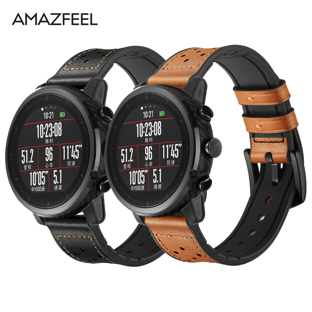 Кожаный ремешок для Xiaomi Huami Amazfit темп Stratos Смарт часы браслет для Xiaomi Amazfit ремешок из натуральной кожи ремень 22 мм