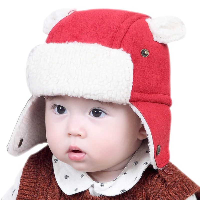 Детская зимняя шапка с ушами теплая бархатная шапочка медвежьими ушками Толстая