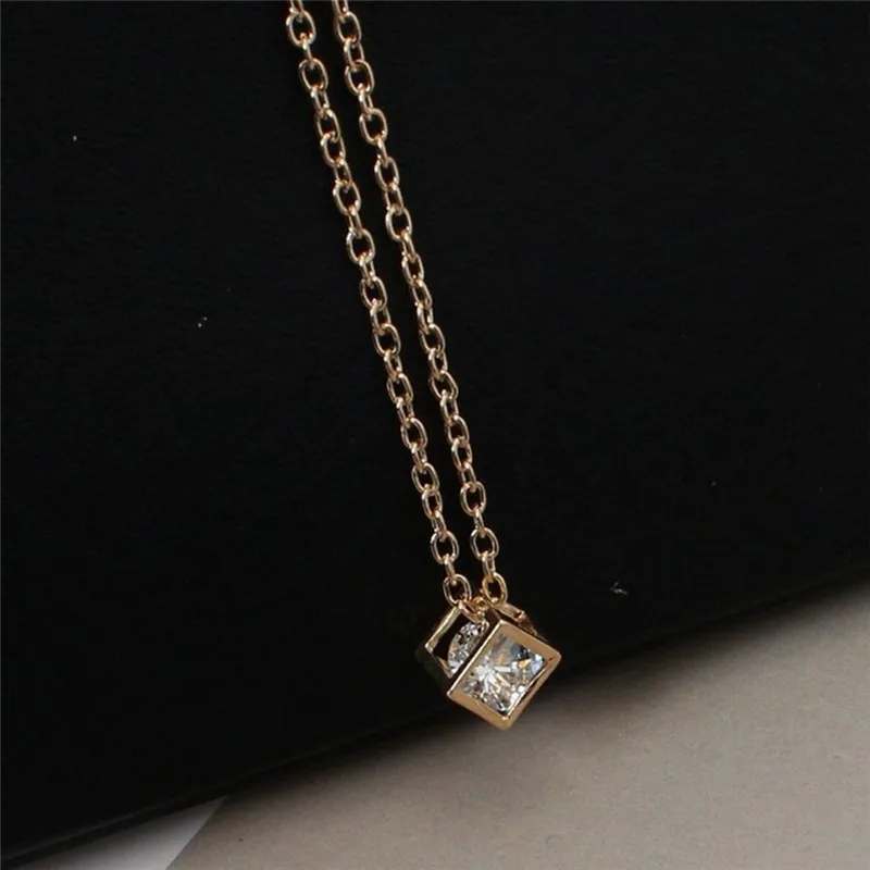 Cube Rhinestone Necklace Popular Temperament Simple gift Personality Romantic Women Fashion Accessories Jewelry | Украшения и