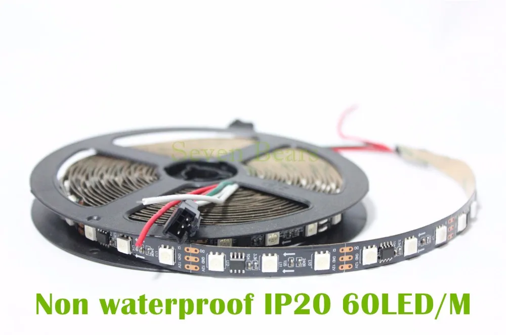 DC12V WS2811 Светодиодная лента 5 м 30/48/60 светодиодов/м, IP30/65/67,10/16/20 шт. ws2811 ic/метр, черного цвета, 2811 светодиодные полосы адресуемых цифровой