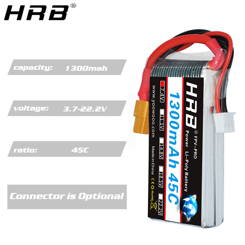 Аккумулятор hrb lipo 1300 мА/ч, 45C 3,7 V 7,4 V 11,1 V 14,8 V 18,5 V 22,2 V XT60 1S 2 3S 4S 5S 6S RC Запчасти для MJX ошибки 6 FPV Дрон RC самолет
