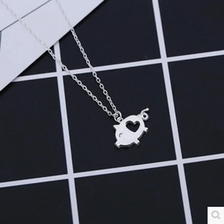 Daisies Pure 925 Серебряное пустое сердце Подвеска со свиньей ожерелье с милыми