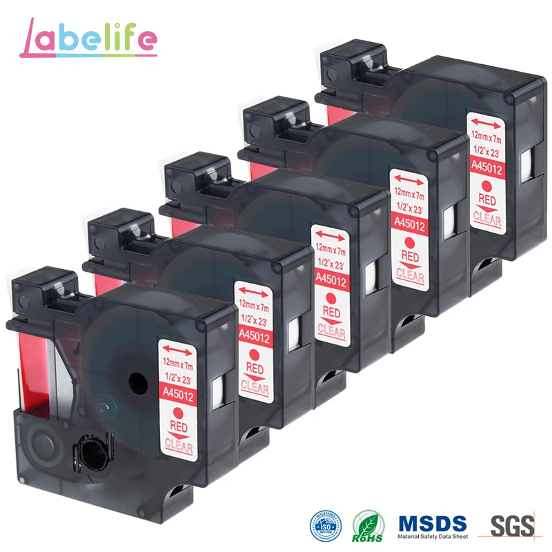 Labelife 5 упаковок 45012 совместимый с DYMO D1 этикеточная лента (красная печать на