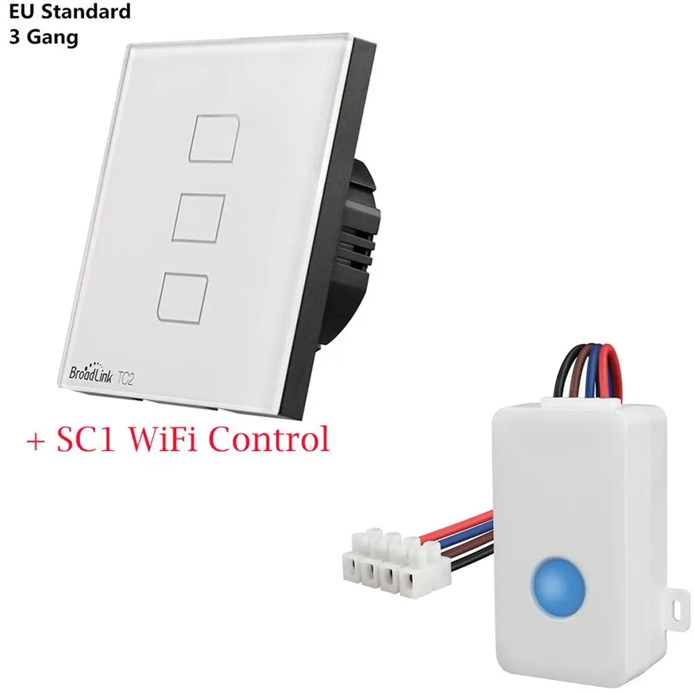 SC1 TC2 EU 3 Gang Broadlink Умный дом WiFi Переключатель ЕС светильник переключатель Сенсорная панель WiFi Пульт дистанционного управления работа с Alexa Google Home SC1 TC2 - Комплект: SC1 TC2 EU 3 Gang