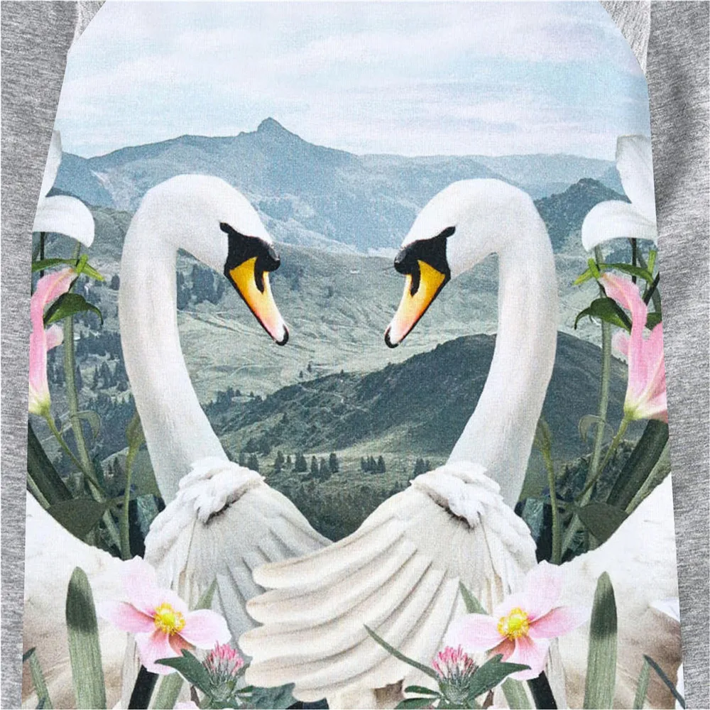 Платье для маленьких девочек платья с длинными рукавами принтом лебедя Детская