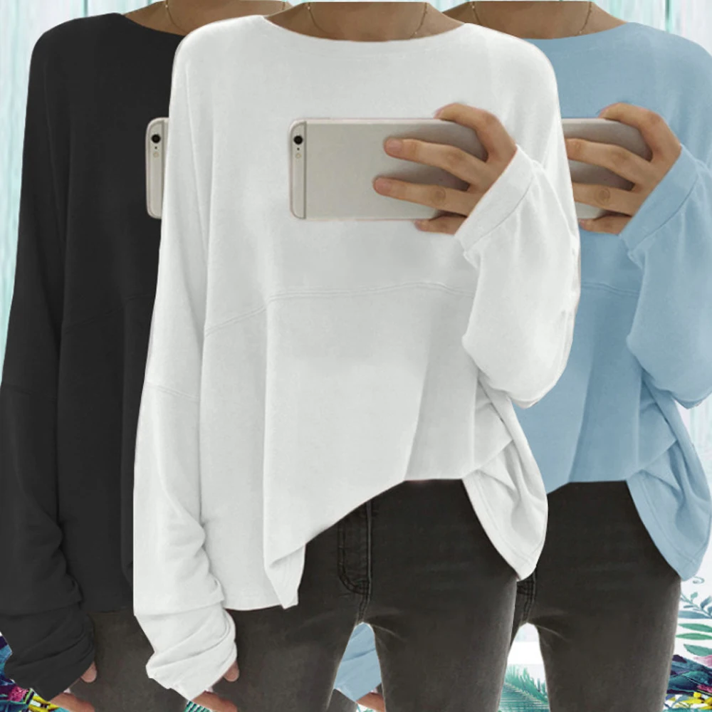 2018 Oversized Loose Lazy Pullover Tops Women Autumn Long Sleeve O Neck Asymmetrical Femme Pull Jumpers plus size 5XL WDC1554 | Женская