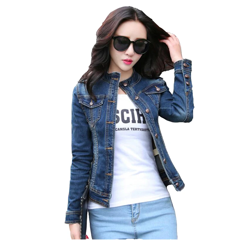 

2020 new spring autumn Korean collar denim jackets female fashion long-sleeved slim short jacket wild women's Tops