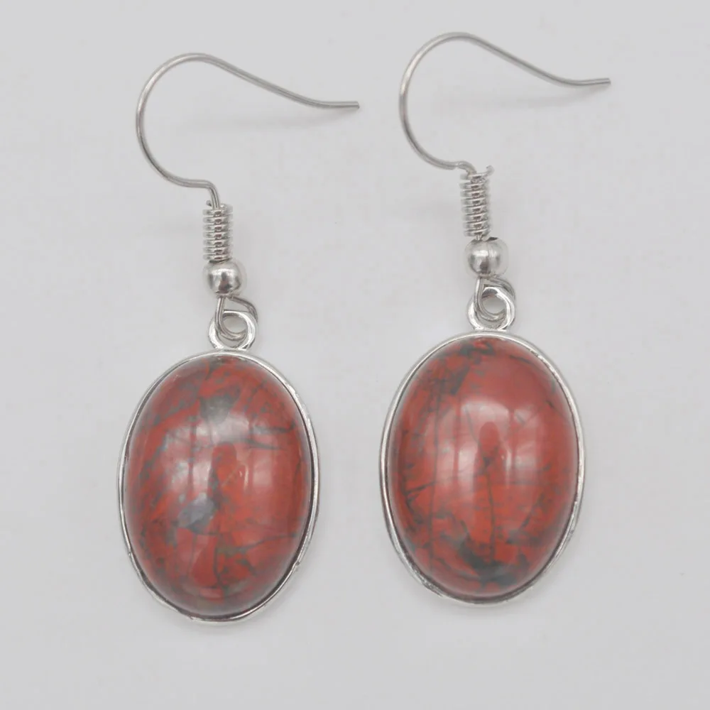 Breciated Jasper Сердолик, песчаник, бразильский содалит, родонит, Howlite, кристалл, зеленый малахитовый камень, висячие серьги, ювелирные изделия для женщин, подарок - Окраска металла: Breciated Jasper