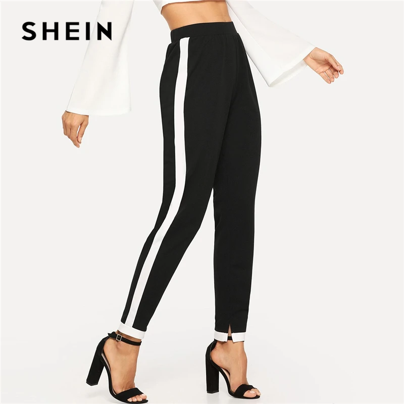 SHEIN Стильные Брюки С Контрастной Отделкой Женские Черные Осенние Спортивные Брюки