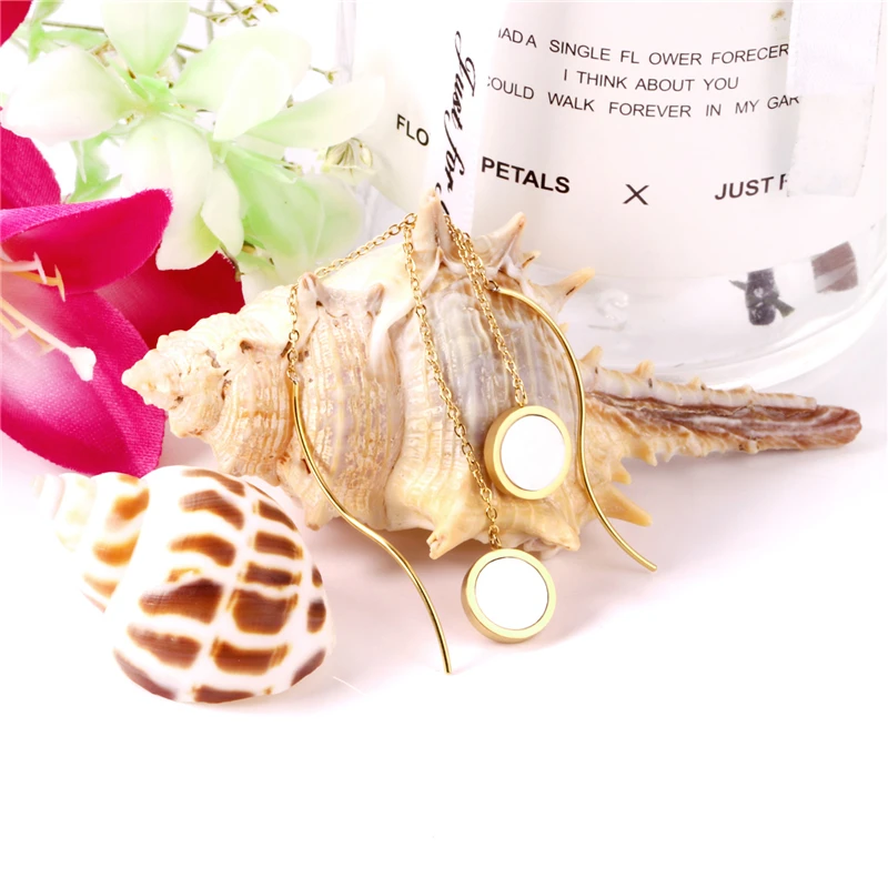 Роскошные корейские висячие серьги из нержавеющей стали с круглой раковиной для