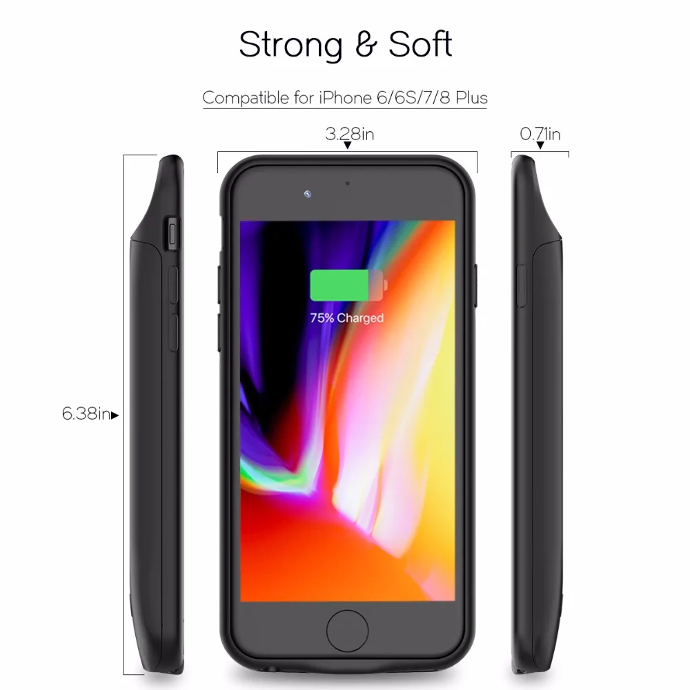Умный чехол для зарядного устройства для iPhone 7 8, Внешний чехол, внешний аккумулятор, чехол для зарядки для iPhone 6, 7, 8 plus