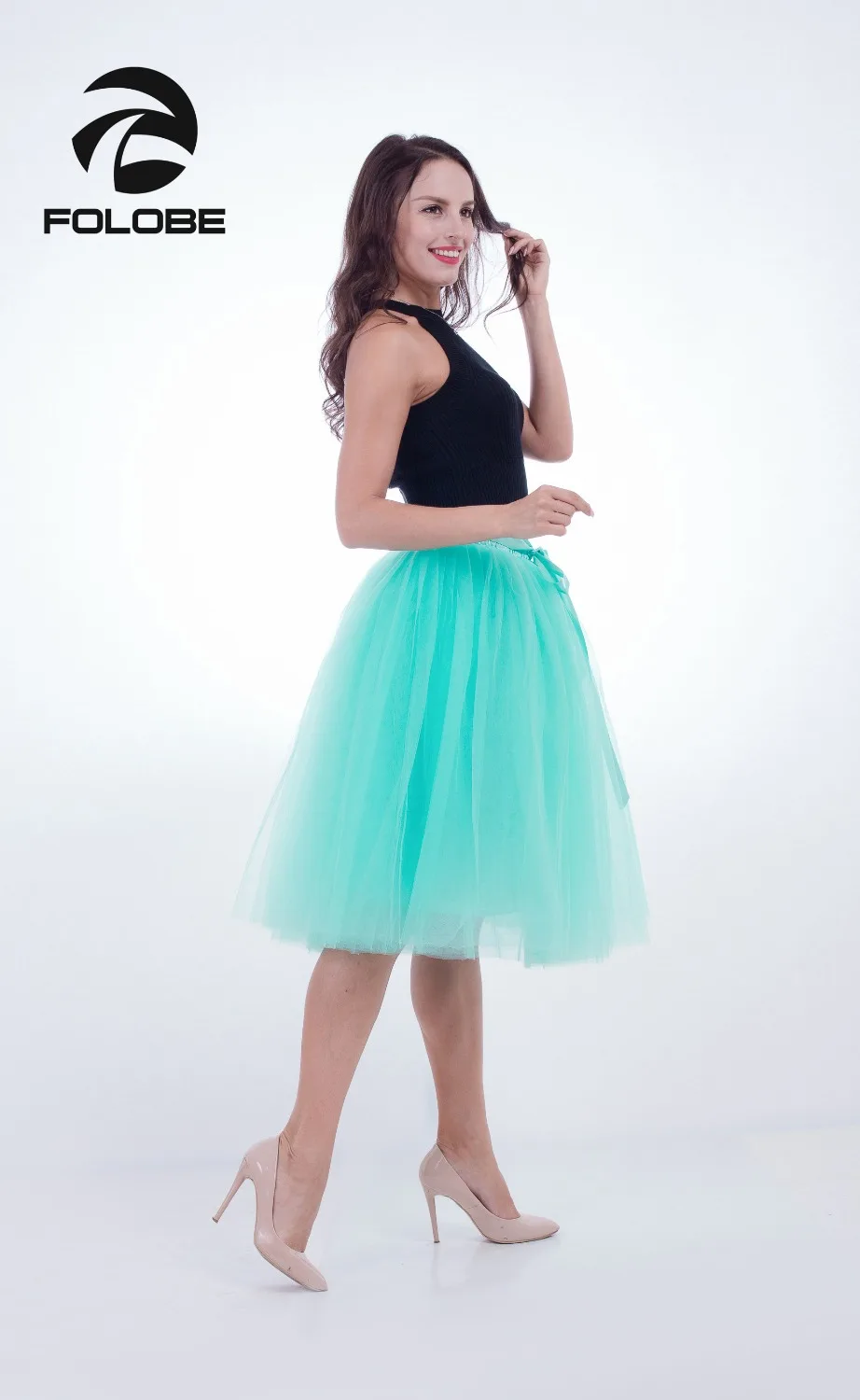 FOLOBE мятно-зеленый 7 слоев миди тюль юбка пачка юбки женские юбочки эластичный
